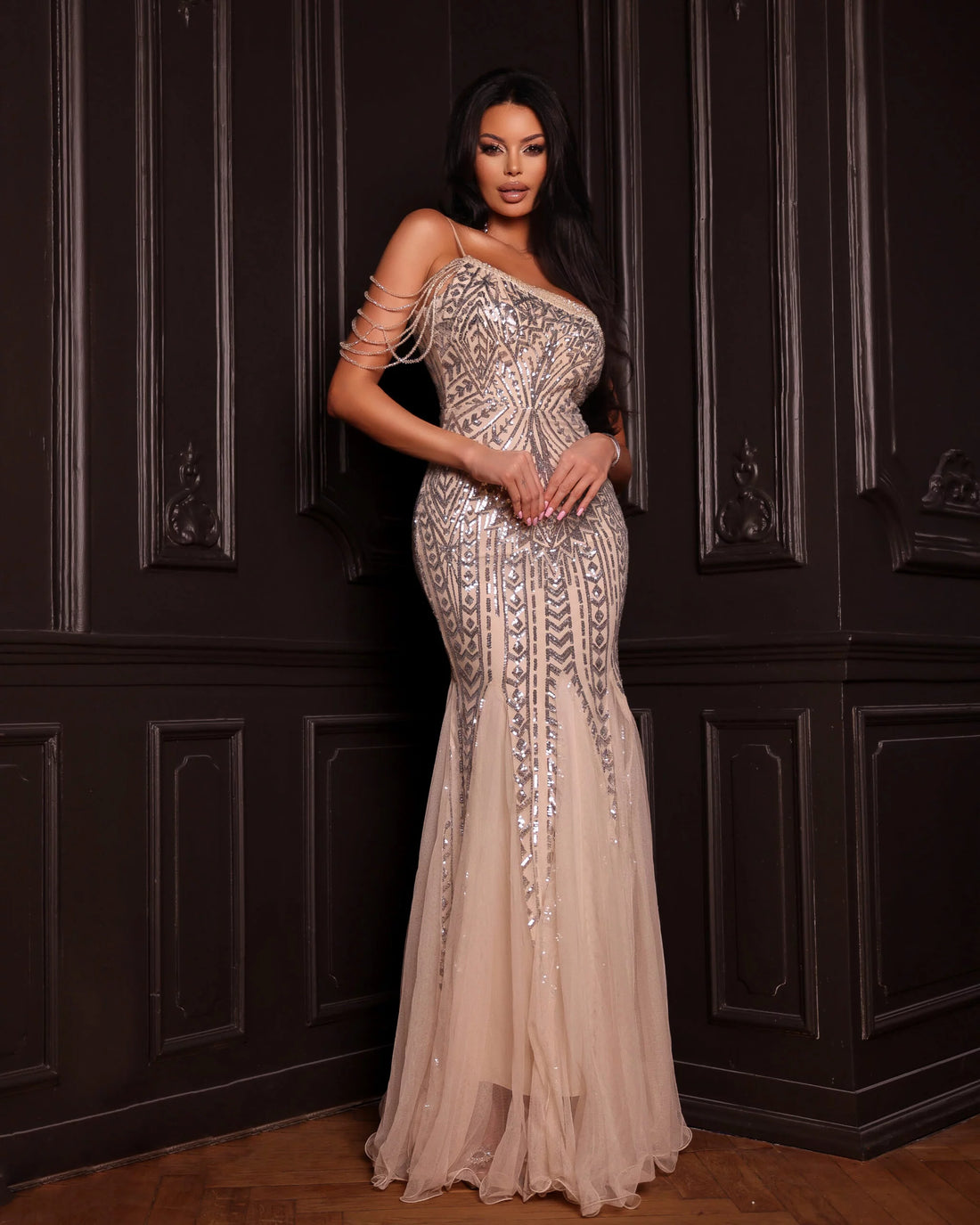 Silver sequin dress with tulle frills – Ariel