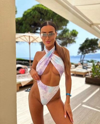 One-piece swimsuit decorated with stones